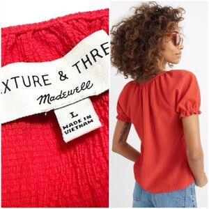 Madewell Texture & Thread Peasant Top Enamel Red Relaxed Crop Short Sleeve Shirt